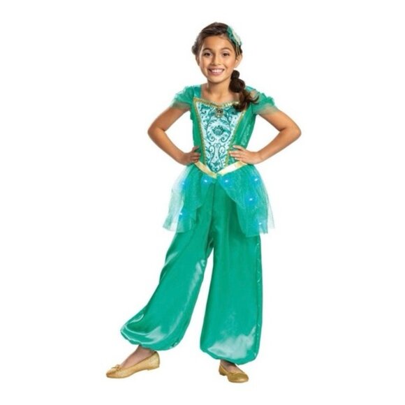 Disney Aladdin Jasmine Light Up Halloween Costume 7/8 Jumpsuit, WIG 3 Pc Girls - Picture 2 of 9